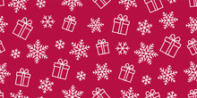 Seamless Vector Pattern With Gift Boxes And Snowflakes Single Line Icon Illustrations