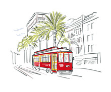 New Orleans Louisiana Usa America Vector Sketch City Illustration Line Art