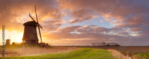 Fotografía Traditional Dutch windmills at sunrise in The Netherlands