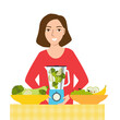 Woman mashed vegetables in a blender