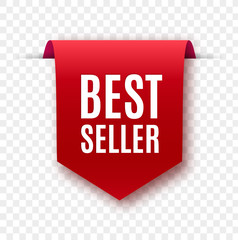 Wall Mural - Best seller red ribbon isolated. Vector 3d labels.