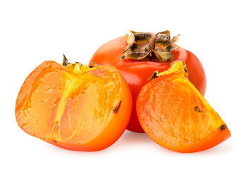 Sticker - Ripe persimmon, half and piece on a white background. Isolated