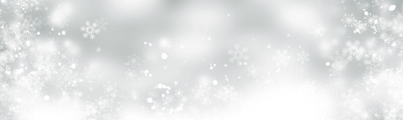 Wall Mural - white and gray Christmas light with snowflake bokeh background, Winter backdrop wallpaper.