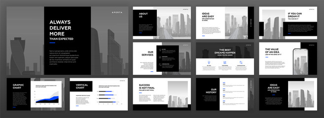 Wall Mural - modern powerpoint presentation templates set for business and construction with cityscape vector ill