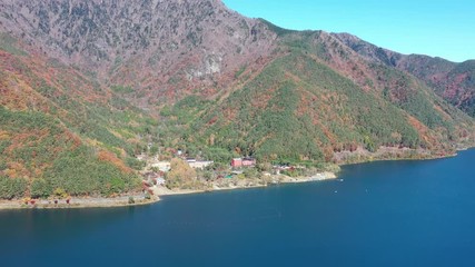 Poster - Aerial view of beautiful Japan autumn at Saiko lake with red leaves