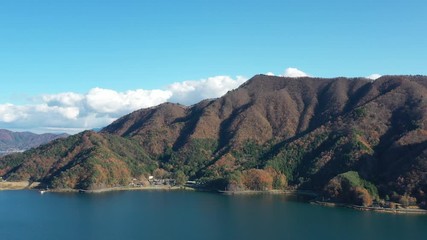 Poster - Aerial view of beautiful Japan autumn at Saiko lake with red leaves