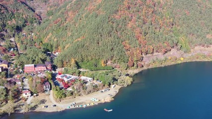 Wall Mural - Aerial view of beautiful Japan autumn at Saiko lake with red leaves