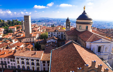 Wall Mural - Landmarks of northern Italy - medieval Bergamo. panoramic view of old town