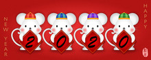 2020 Chinese New Year Of Cute Cartoon Mouse Holding Spring Couplet. Chinese Translation : New Year.