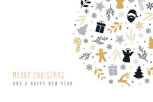 Christmas Icons Elements Decoration Greeting Card On Isolated White Background
