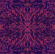 Psychedelic Trippy Colorful Fractal Mandala, Pink-violet Blue Gradient Color. 3D Effect. Stylish Card.