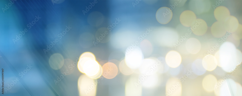 Wide panoramic abstract business finance background with bokeh. Double expo border banner - obrazy, fototapety, plakaty 
