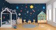 Blue child bedroom interior, 3D rendering
