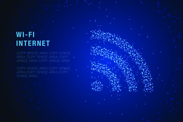 Wi-Fi internet access hotspot symbol made from dot particles, abstract wifi wireless network connection illustration, EPS10 vector with copy-space