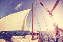 Fisheye Lens Picture Of An Old Sailing Ship At Sunset, Color Toning Applied.