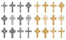 Set Of Isolated Black And Yellow Religion Cross