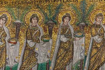 Wall Mural -  Mosaics on the side wall in Basilica of St Apollinare Nuovo in Ravenna, Italy