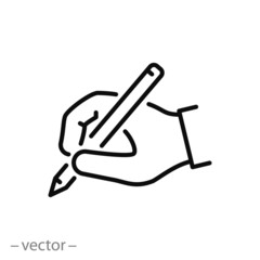 Wall Mural - hand holding pen icon, handwriting, writing signature, thin line web symbol - editable stroke vector