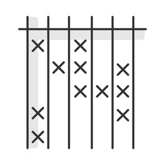 Sticker - Survey data color icon. Cross mark on checklist. Info analysis. Chart and graph. Answer paper poll. Evaluation list, assessment document. Answer blank. Questionnaire form. Isolated vector illustration