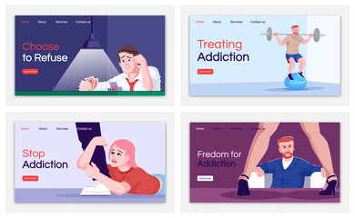 Sticker - Addiction treatment landing page vector templates set. Choose to refuse website interface idea with flat illustrations. Stop addiction homepage layout. Web banner, webpage cartoon concept