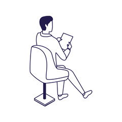 Sticker - avatar man sitting on a chair icon, flat design