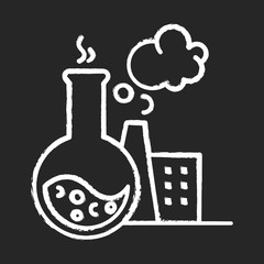 Poster - Chemical industry chalk icon. Synthetic materials researching, production. Industrial chemicals producing. Flask, smoking plant. Polluting factory. Isolated vector chalkboard illustration