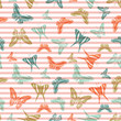 © SunwArt - Flying butterfly silhouettes over striped background vector seamless pattern.
