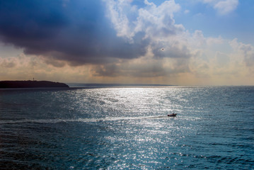 istanbul, turkey, 25 june 2006: sunset, black sea, riva, beykoz.