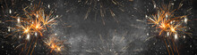 Silvester 2023, New Year's Eve, New Year, Festival Party Celebration Holiday Background Banner Panorama - Firework Fireworks On Rustic Dark Black Grey Stone Concrete Texture