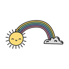 Sticker - cartoon sun rainbow and cloud weather