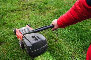 mowing the grass, mowing the lawn with lawnmower