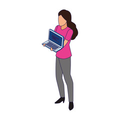 Sticker - avatar woman holding a laptop computer icon, flat design