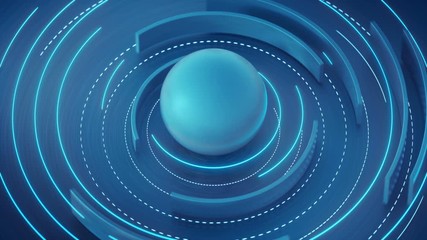 Wall Mural - Rotating blue circle elements. Computer generated abstract motion background. Seamless loop 3D render animation with DOF