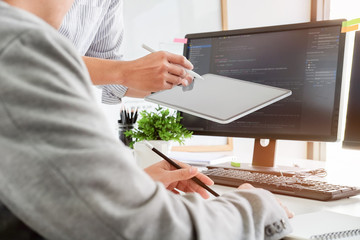 cropped shot view developing programming and coding technologies. website design. programmer working