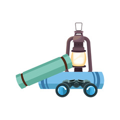 Wall Mural - sleeping bags with lantern and binoculars icon