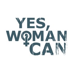 Yes woman can. Motivation typography quote. Creative vintage typography poster concept. Female sign icon. Silhouette of woman head. Grunge texture