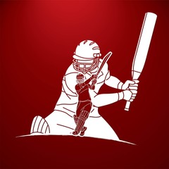 Wall Mural - Cricket players action cartoon sport graphic vector