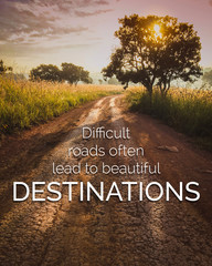 Wall Mural - Inspirational and motivation quote on road in nature background with vintage filter.