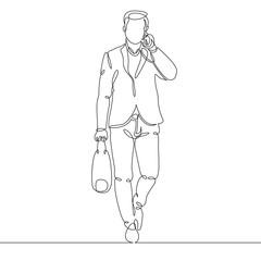 Continuous single one line drawn line Businessman going to work phone