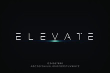 Elevate. Abstract Technology Futuristic Alphabet Font. Digital Space Typography Vector Illustration Design