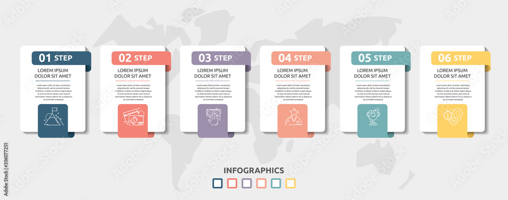 Vector infographic flat template. Rectangles for six diagrams, graph ...