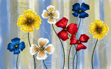 Colorful Poppies On A Pastel Background