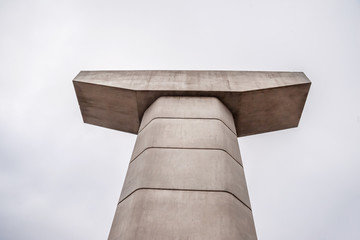 Concrete supports on the construction of the bridge.