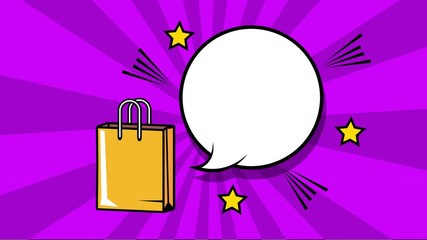 Wall Mural - expression speech bubble with shopping bag pop art style