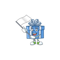 Poster - cute flag standing with blue gift box cartoon character style