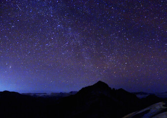night sky with stars ;mt.tsubakurodake(japanese mountain) , nagano, japan