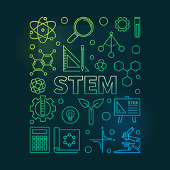 STEM vector concept colorful illustration in outline style on dark background