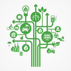 Renewable energy concept icon. Green electricity sources icons. Alternative energy background