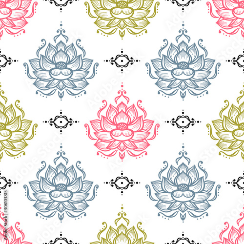 Fotografía Ethnic Oriental Mehndi Lotus Flower Seamless Pattern