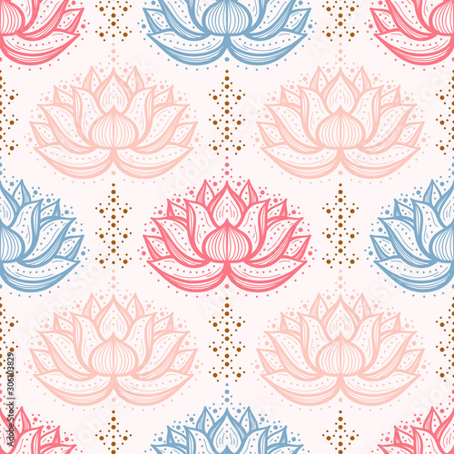 Photographie Ethnic Oriental Mehndi Lotus Flower Seamless Pattern